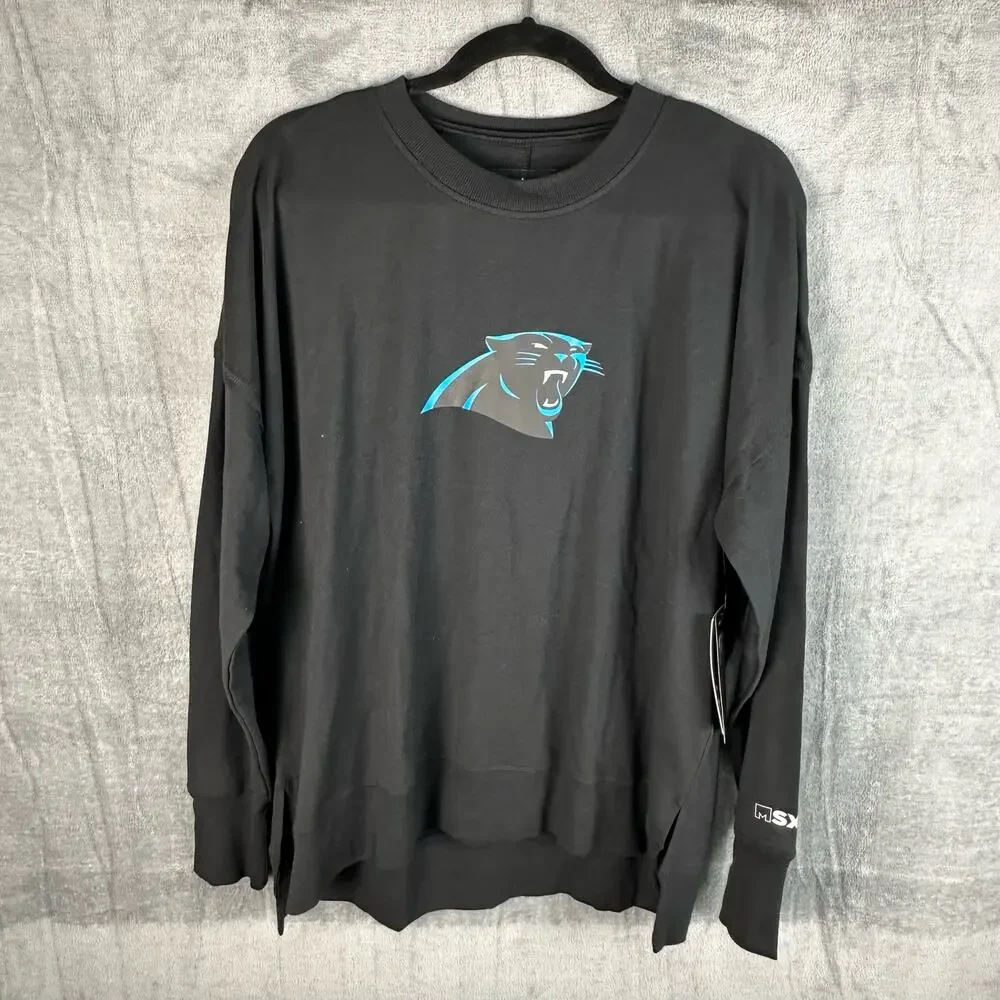 NFL Carolina Panthers Top Womens Large Black Tunic Logo NEW Long Sleeve Football